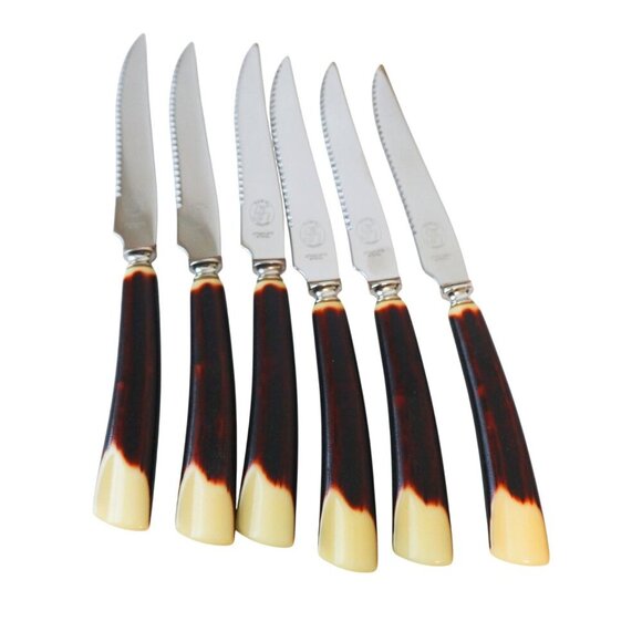 Vintage 9 Pc Glo-Hill Cutlery Carving Set 6 Steak Knifes Bakelite Handle in Case - Picture 4 of 8